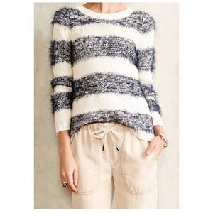 Anthropologie Tabitha Eyelash Stripe Pullover Sweater Cream Navy XL